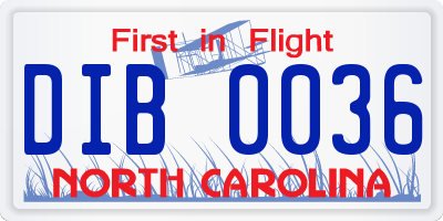 NC license plate DIB0036