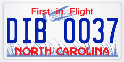NC license plate DIB0037