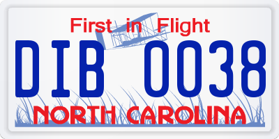 NC license plate DIB0038