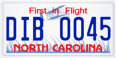 NC license plate DIB0045