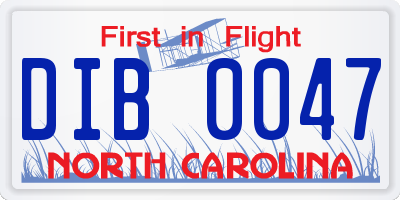NC license plate DIB0047