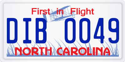 NC license plate DIB0049