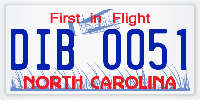 NC license plate DIB0051