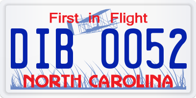 NC license plate DIB0052