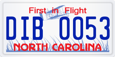 NC license plate DIB0053
