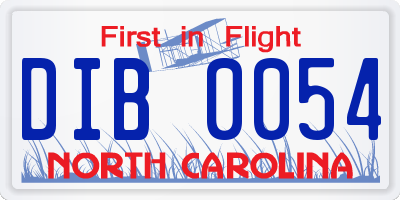 NC license plate DIB0054