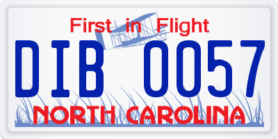 NC license plate DIB0057