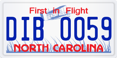 NC license plate DIB0059