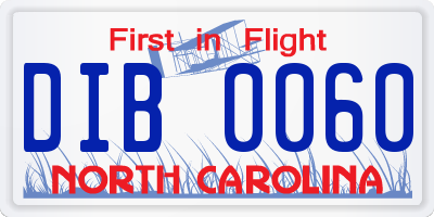 NC license plate DIB0060