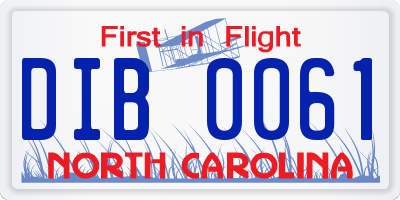 NC license plate DIB0061