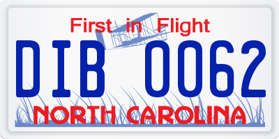 NC license plate DIB0062
