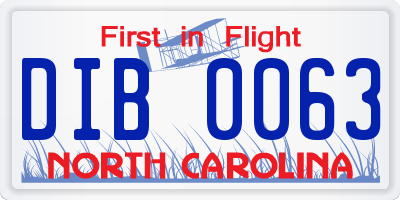 NC license plate DIB0063