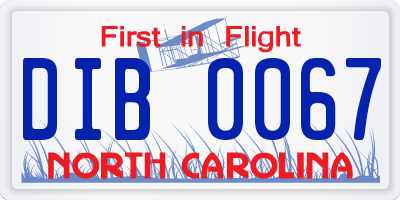 NC license plate DIB0067