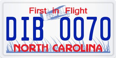 NC license plate DIB0070