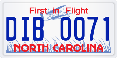 NC license plate DIB0071