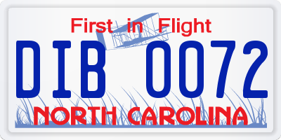 NC license plate DIB0072