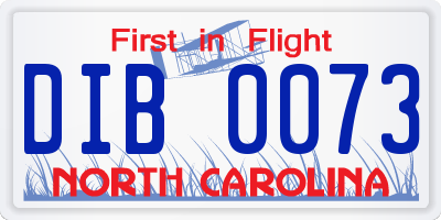 NC license plate DIB0073