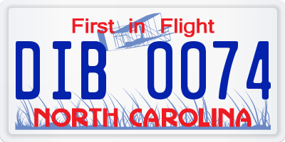 NC license plate DIB0074