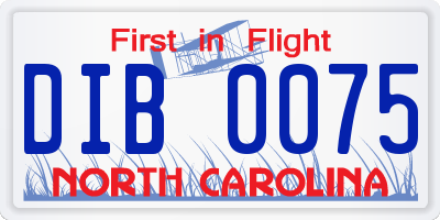 NC license plate DIB0075