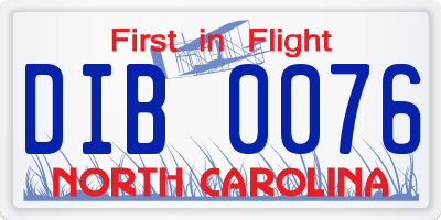 NC license plate DIB0076