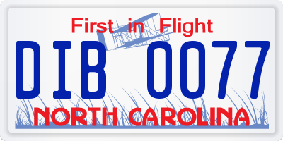 NC license plate DIB0077