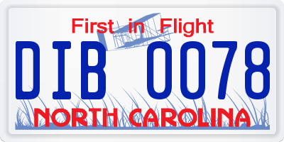 NC license plate DIB0078