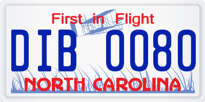 NC license plate DIB0080
