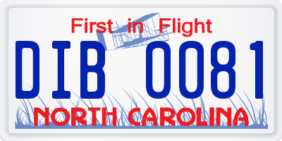 NC license plate DIB0081