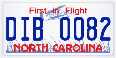 NC license plate DIB0082