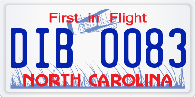 NC license plate DIB0083