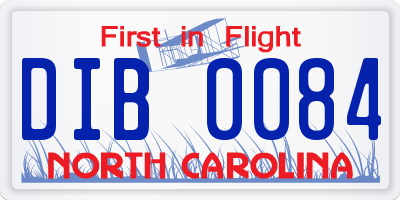 NC license plate DIB0084