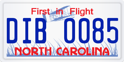 NC license plate DIB0085