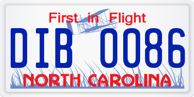 NC license plate DIB0086