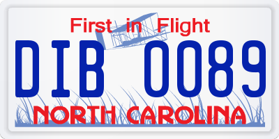 NC license plate DIB0089