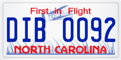 NC license plate DIB0092