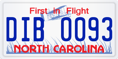 NC license plate DIB0093