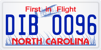 NC license plate DIB0096