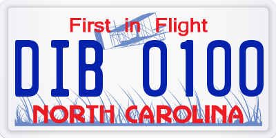 NC license plate DIB0100