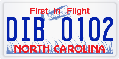 NC license plate DIB0102