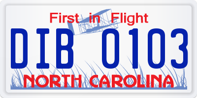 NC license plate DIB0103