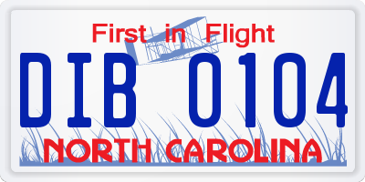 NC license plate DIB0104