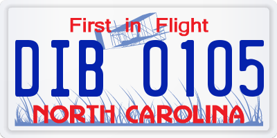 NC license plate DIB0105