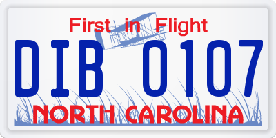 NC license plate DIB0107
