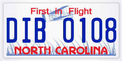 NC license plate DIB0108