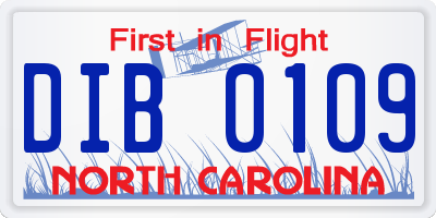 NC license plate DIB0109