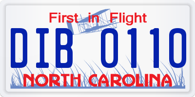 NC license plate DIB0110