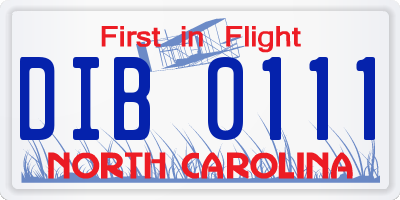 NC license plate DIB0111