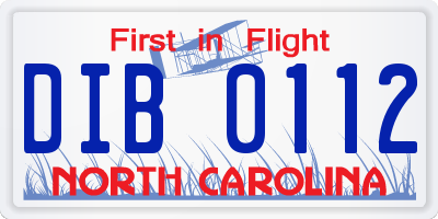 NC license plate DIB0112