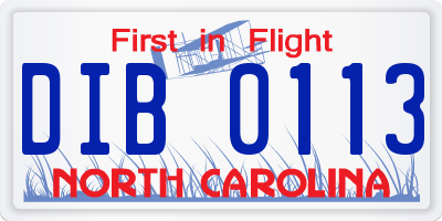 NC license plate DIB0113