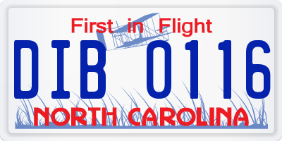 NC license plate DIB0116